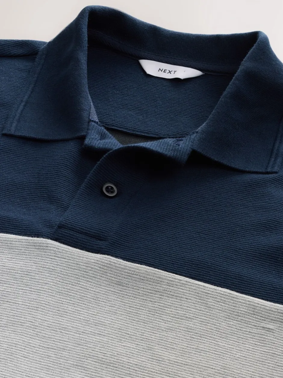 Poloshirts*Next Marineblauw/grijs - 100% katoenen poloshirt met korte mouwen, knopen en kleurvlakken