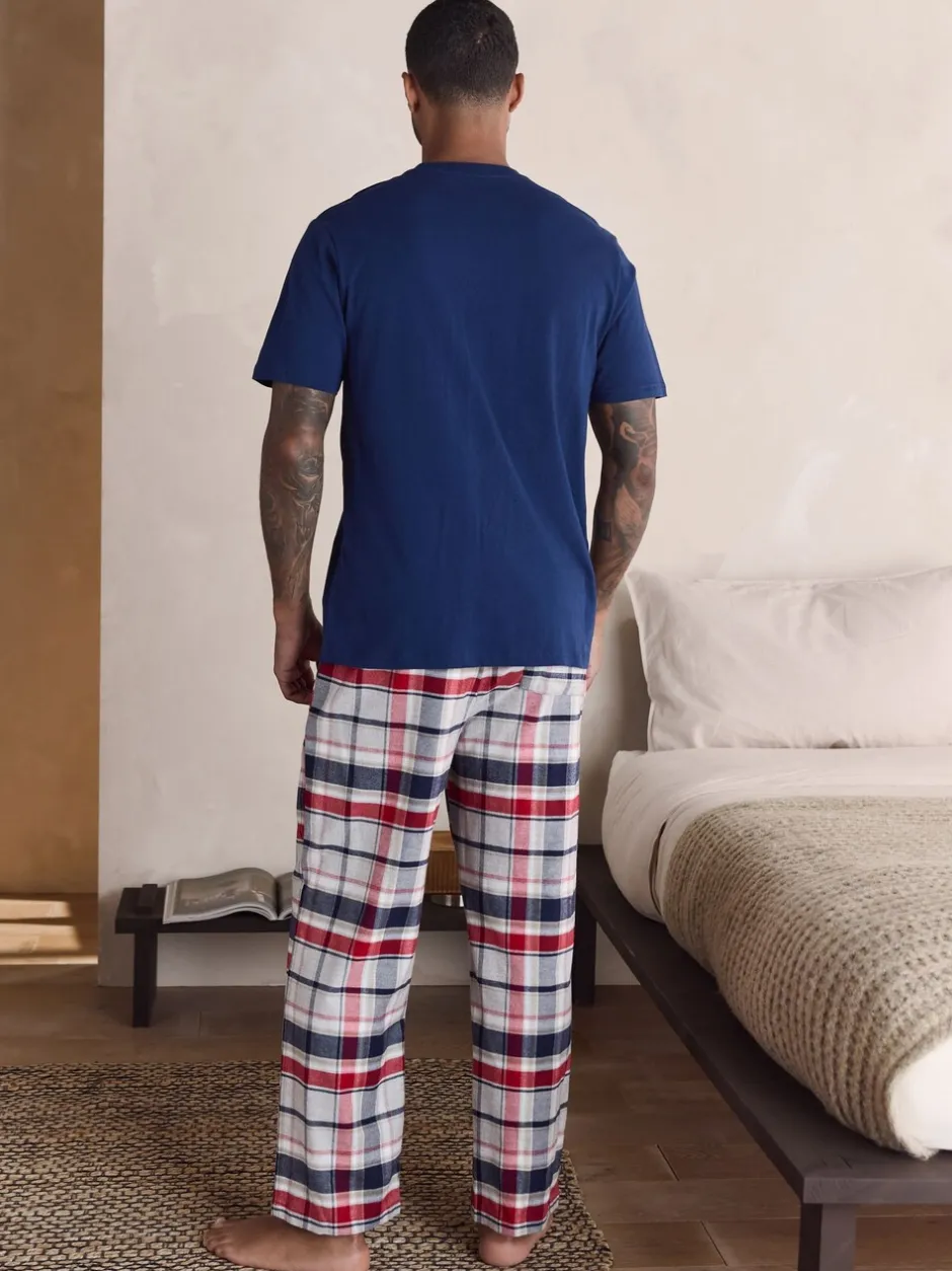 Pyjama's|Loungewear*Next Marineblauw/grijs - Geruite geweven pyjamaset met korte mouwen