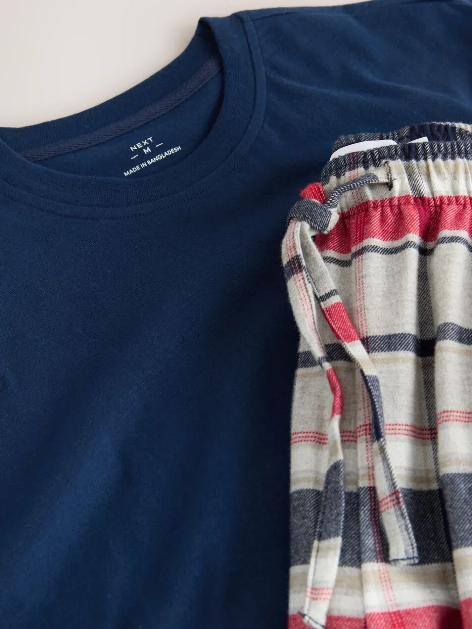 Pyjama's|Loungewear*Next Marineblauw/grijs - Geruite geweven pyjamaset met korte mouwen