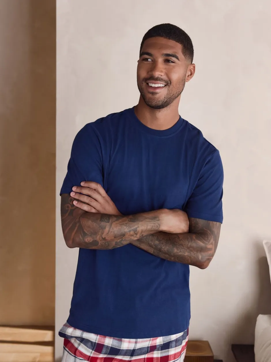 Pyjama's|Loungewear*Next Marineblauw/grijs - Geruite geweven pyjamaset met korte mouwen