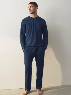 Pyjama's|Next Marineblauw/grijs - Jersey pyjamaset met lange mouwen