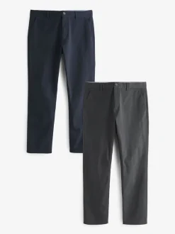 Broeken En Chino's|Next - Slim Fit - Stretch chino's verpakking van 2 Marineblauw/grijs antraciet