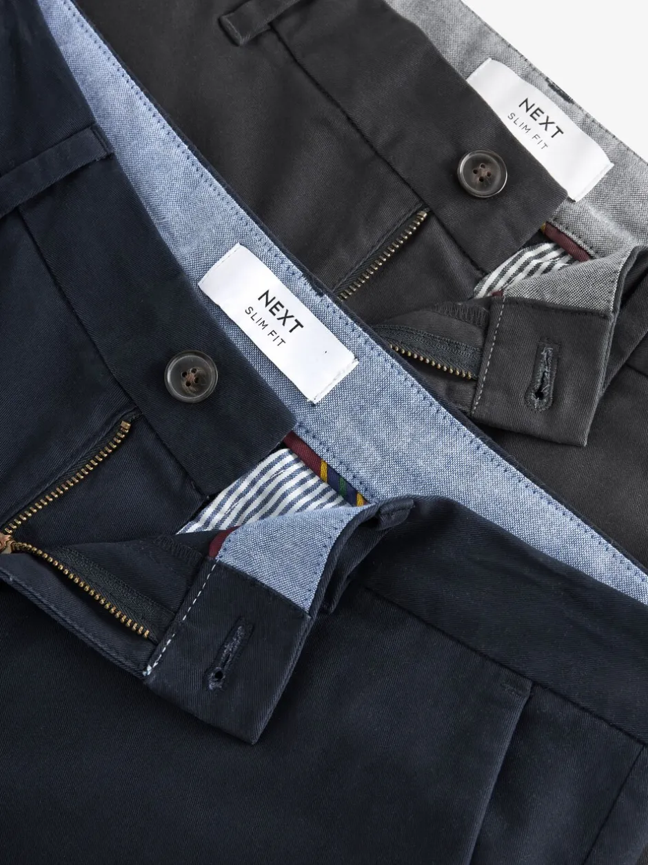 Broeken En Chino's|Next - Slim Fit - Stretch chino's verpakking van 2 Marineblauw/grijs antraciet
