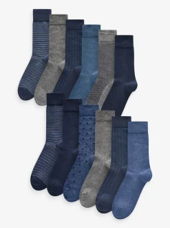 Sokken|Sokken|Next - Verpakking van 12 - Herensokken met hoog katoengehalte Marineblauw/grijs met motief