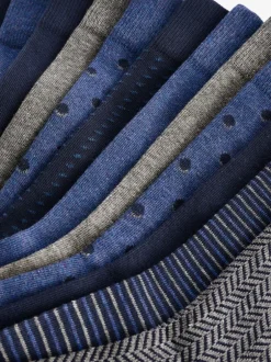 Sokken|Sokken|Next - Verpakking van 12 - Herensokken met hoog katoengehalte Marineblauw/grijs met motief