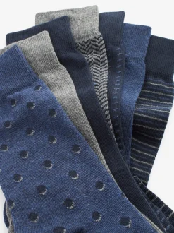 Sokken|Sokken|Next Marineblauw/grijs met motief - Verpakking van 7 - Herensokken met hoog katoengehalte