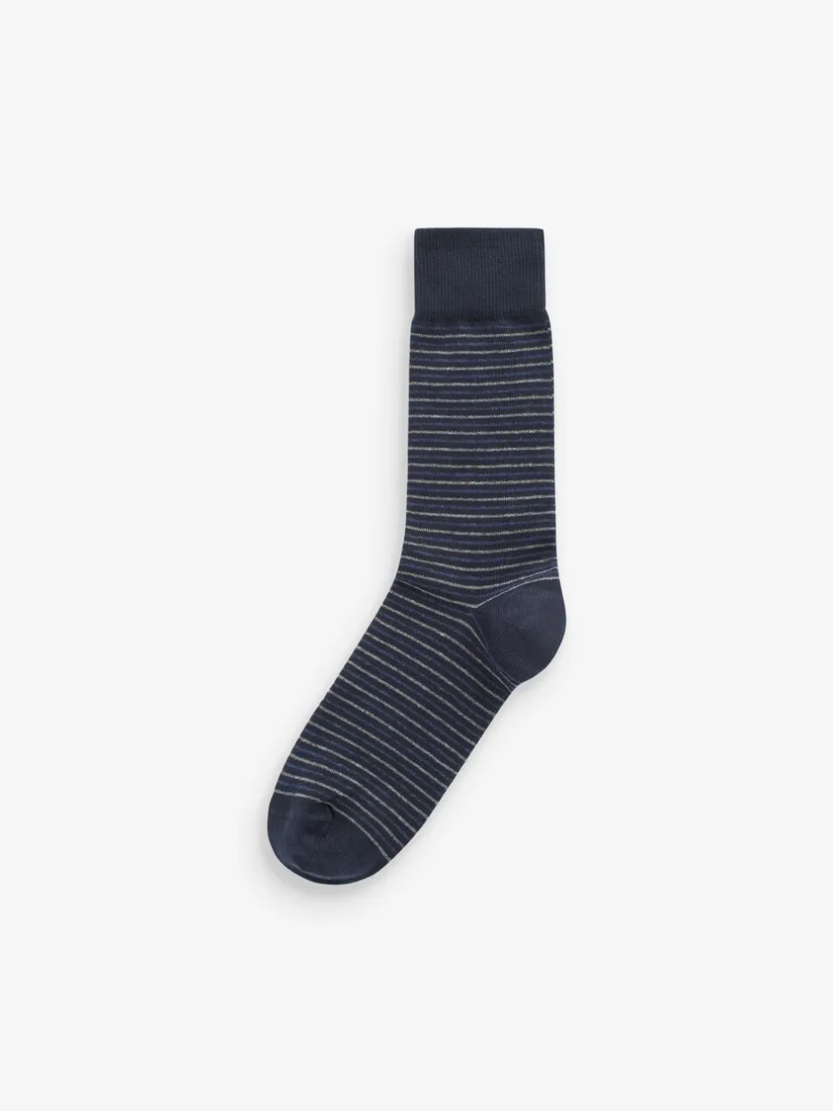Sokken|Sokken|Next Marineblauw/grijs met motief - Verpakking van 7 - Herensokken met hoog katoengehalte