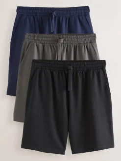 Shorts|Next - Loopback Soft Touch Shorts 3 Pack Marineblauw/grijs/zwart