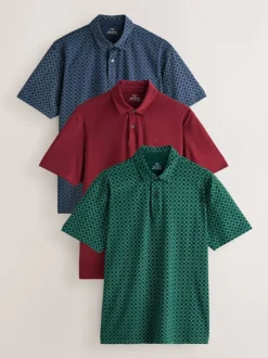 Poloshirts*Next Marineblauw/groen/bordeauxrood/geometrisch - Set van 3 jersey poloshirts met korte mouwen