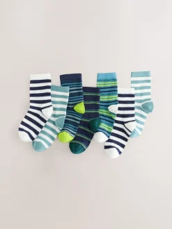 Sokken*Next Marineblauw/groene strepen - Verpakking van 7 paar sokken met hoog aandeel katoen