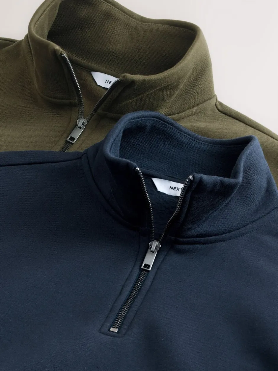 Sweaters En Hoody´S|Sweaters En Hoody´S|Next Marineblauw/kakigroen - 2 Pack Zware Jersey Sweatshirts met Hoog Katoengehalte en Kwartrits bij de Hals