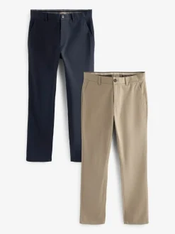 Broeken En Chino's|Next - Slim Fit - Stretch chino's verpakking van 2 Marineblauw/kiezelkleur