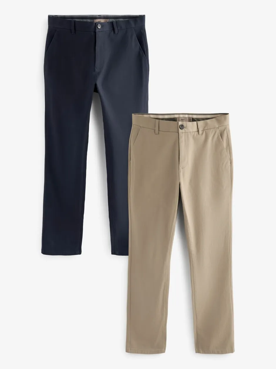 Broeken En Chino's|Next - Slim Fit - Stretch chino's verpakking van 2 Marineblauw/kiezelkleur