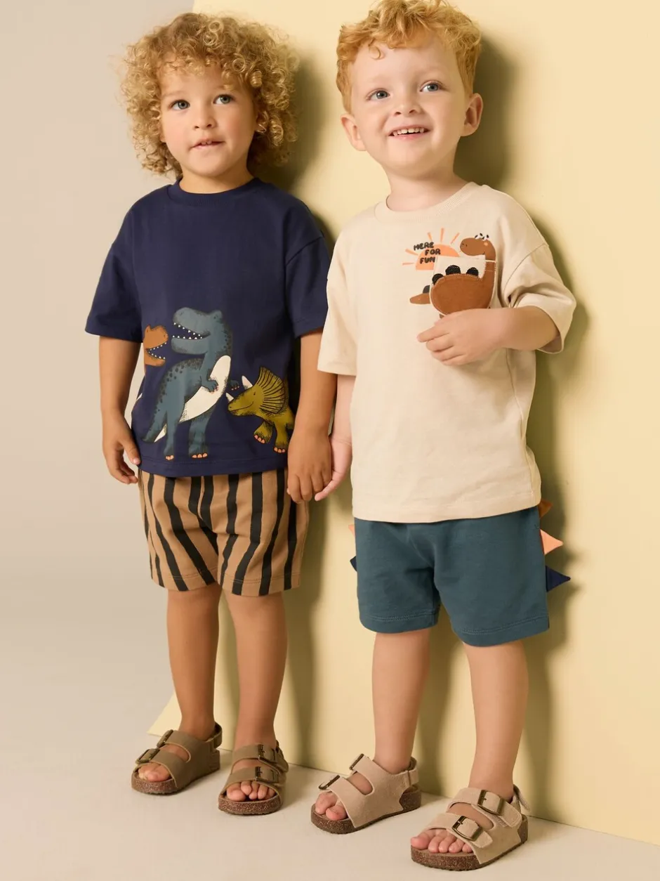 Shorts|Next - Set van 2 T-shirts met korte mouwen en shorts (3 mnd - 7 jr) (3 mnd - 7 jr) Marineblauw/kiezelkleurig