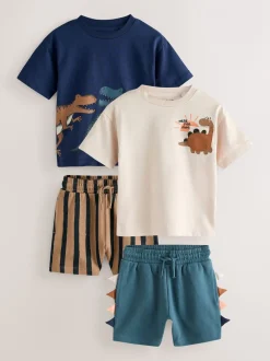 Shorts|Next - Set van 2 T-shirts met korte mouwen en shorts (3 mnd - 7 jr) (3 mnd - 7 jr) Marineblauw/kiezelkleurig