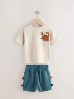 Shorts|Next - Set van 2 T-shirts met korte mouwen en shorts (3 mnd - 7 jr) (3 mnd - 7 jr) Marineblauw/kiezelkleurig