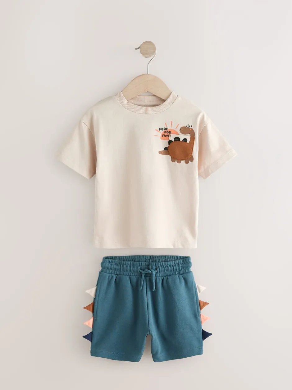 Shorts|Next - Set van 2 T-shirts met korte mouwen en shorts (3 mnd - 7 jr) (3 mnd - 7 jr) Marineblauw/kiezelkleurig