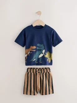 Shorts|Next - Set van 2 T-shirts met korte mouwen en shorts (3 mnd - 7 jr) (3 mnd - 7 jr) Marineblauw/kiezelkleurig