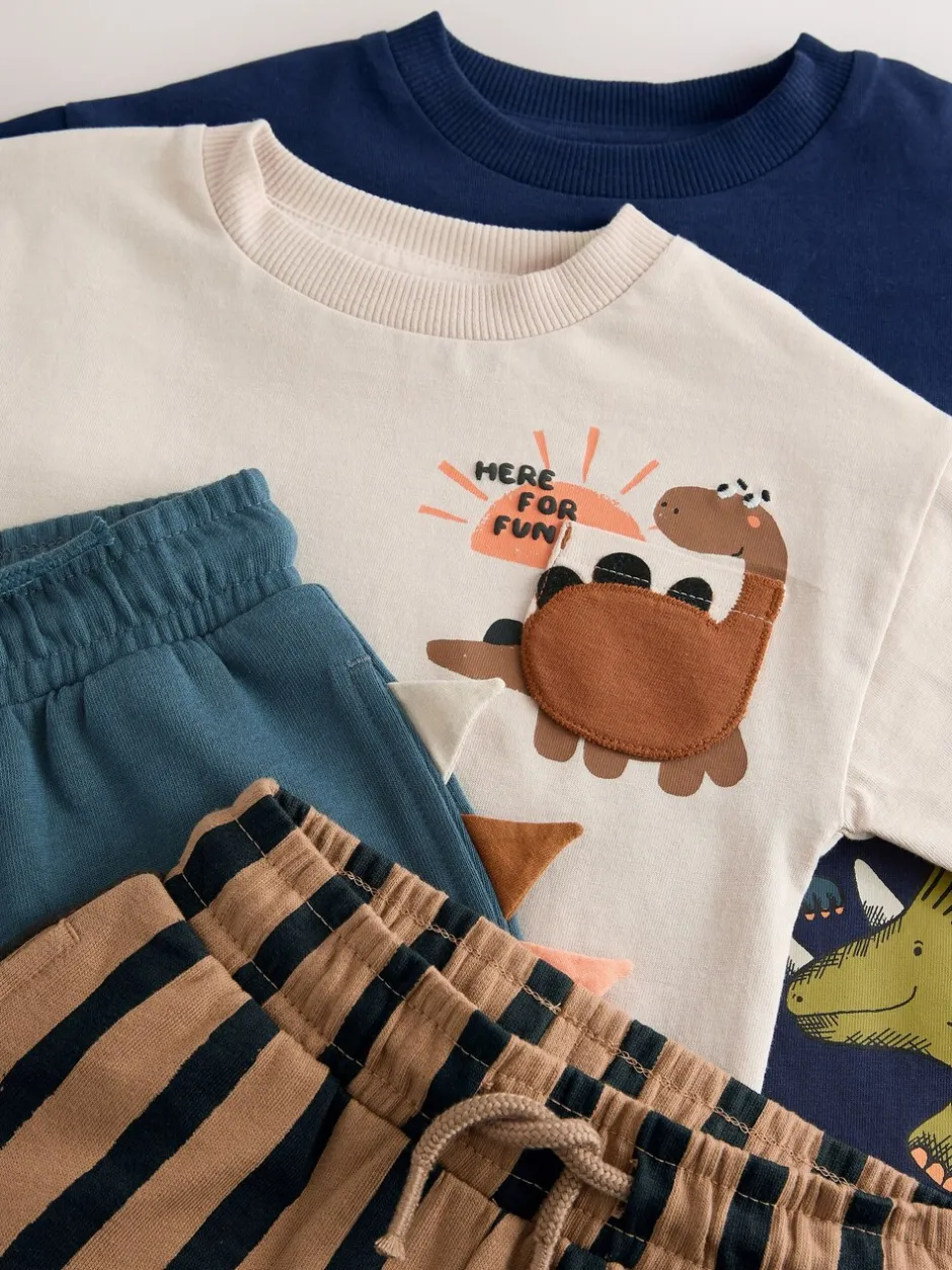 Shorts|Next - Set van 2 T-shirts met korte mouwen en shorts (3 mnd - 7 jr) (3 mnd - 7 jr) Marineblauw/kiezelkleurig