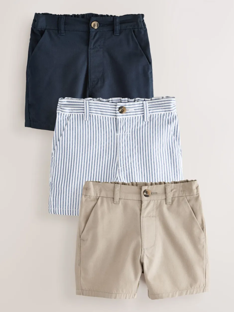 Shorts|Shorts|Next - Verpakking van 3 chinoshorts (3mnd-7jr) Marineblauw/kiezelkleurig/Strepen