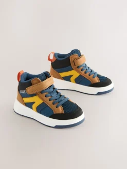 Boots*Next - Hoge sneakers met klittenbandsluiting en elastische veters Marineblauw/Lichtbruin Kleurblok