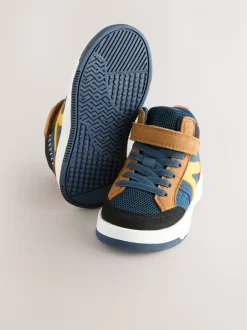 Boots*Next - Hoge sneakers met klittenbandsluiting en elastische veters Marineblauw/Lichtbruin Kleurblok