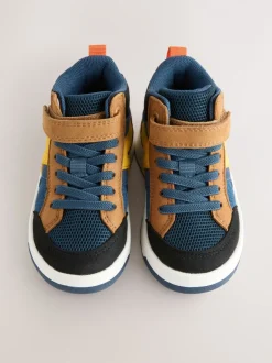 Boots*Next - Hoge sneakers met klittenbandsluiting en elastische veters Marineblauw/Lichtbruin Kleurblok