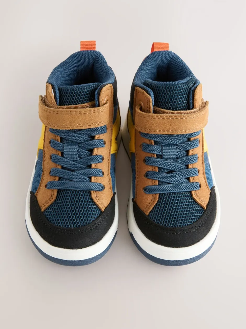 Boots*Next - Hoge sneakers met klittenbandsluiting en elastische veters Marineblauw/Lichtbruin Kleurblok