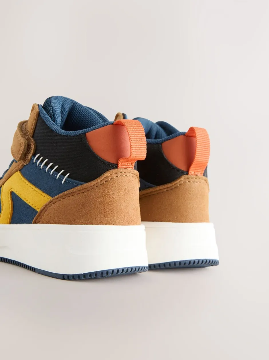 Boots*Next - Hoge sneakers met klittenbandsluiting en elastische veters Marineblauw/Lichtbruin Kleurblok