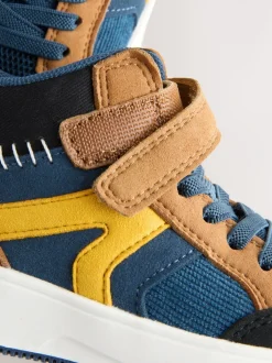 Boots*Next - Hoge sneakers met klittenbandsluiting en elastische veters Marineblauw/Lichtbruin Kleurblok