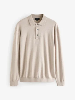 Poloshirts|T-Shirts En Hemden*Next - Gebreide poloshirts met lange mouwen 2 -pack Marineblauw/naturel