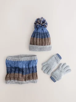 Mutsen, Handschoenen En Sjaals|Next Marineblauw/naturel - Muts, Handschoenen & colsjaal 3 -delige Set (3-16jr)