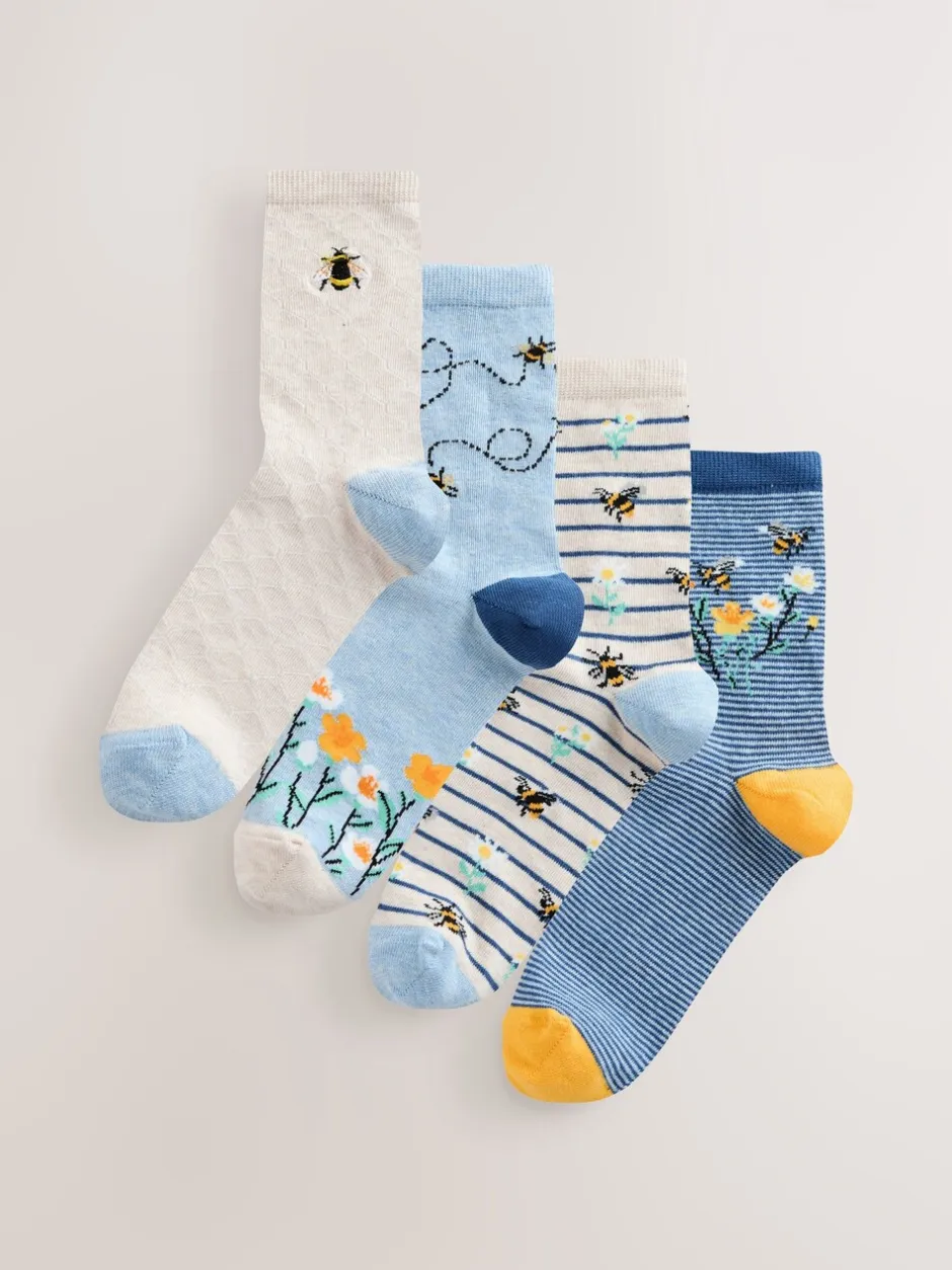 Sokken En Panty's*Next - Set van 4 paar enkelsokken Marineblauw/okergeel met bij