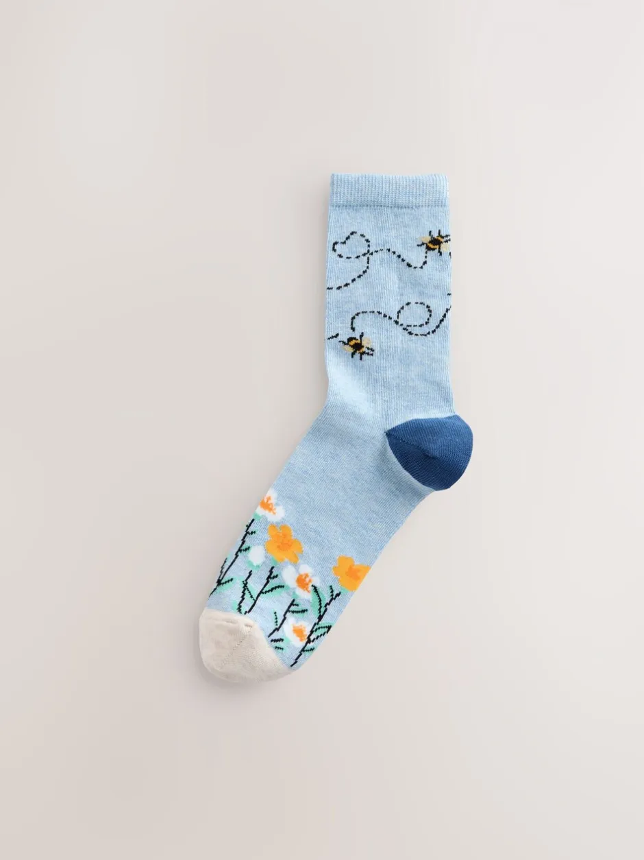 Sokken En Panty's*Next - Set van 4 paar enkelsokken Marineblauw/okergeel met bij