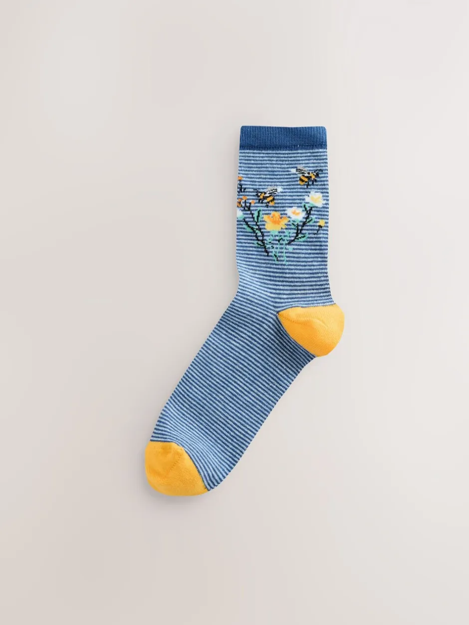 Sokken En Panty's*Next - Set van 4 paar enkelsokken Marineblauw/okergeel met bij