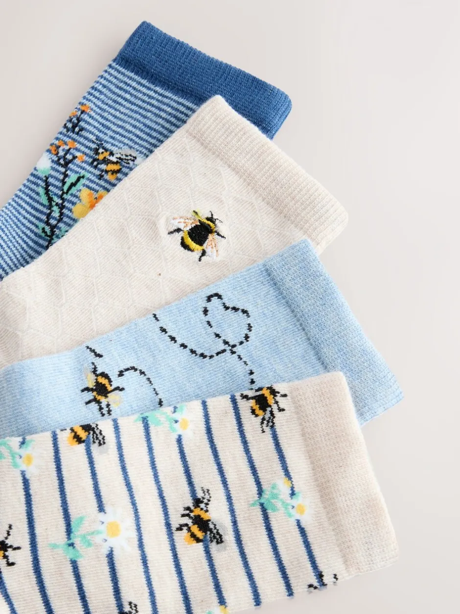 Sokken En Panty's*Next - Set van 4 paar enkelsokken Marineblauw/okergeel met bij