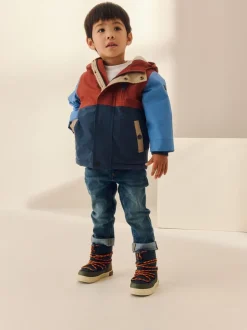 Schoolkleding|Jassen, Jacks En Kinderwagenpakjes*Next Marineblauw/rood met kleurvlakken - Waterdichte parka met borgvoering (3mnd -7jr)