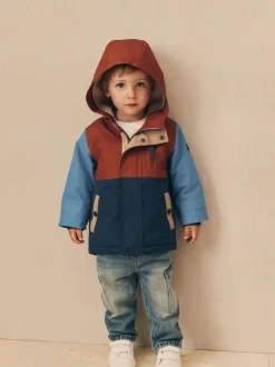 Schoolkleding|Jassen, Jacks En Kinderwagenpakjes*Next Marineblauw/rood met kleurvlakken - Waterdichte parka met borgvoering (3mnd -7jr)