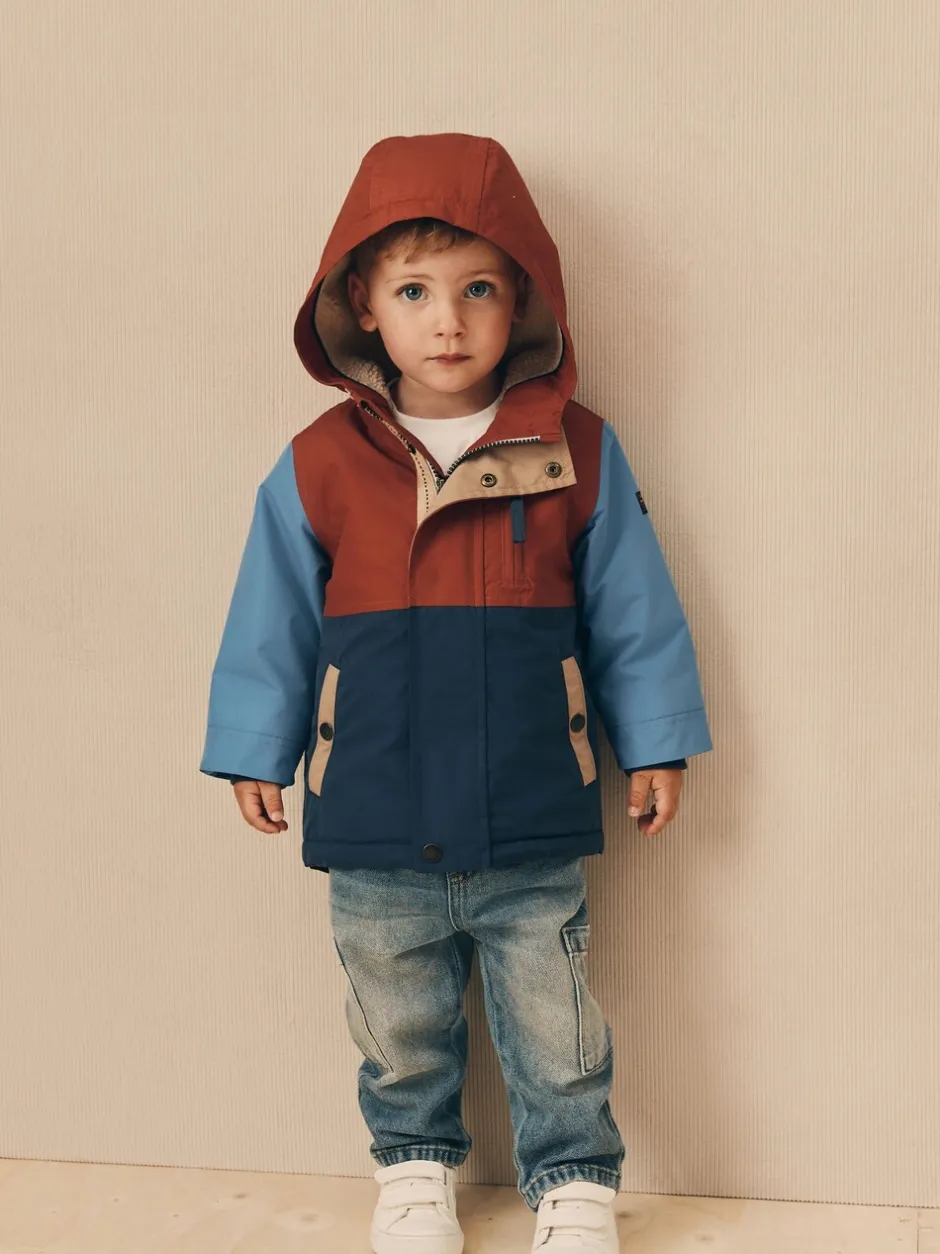 Schoolkleding|Jassen, Jacks En Kinderwagenpakjes*Next Marineblauw/rood met kleurvlakken - Waterdichte parka met borgvoering (3mnd -7jr)