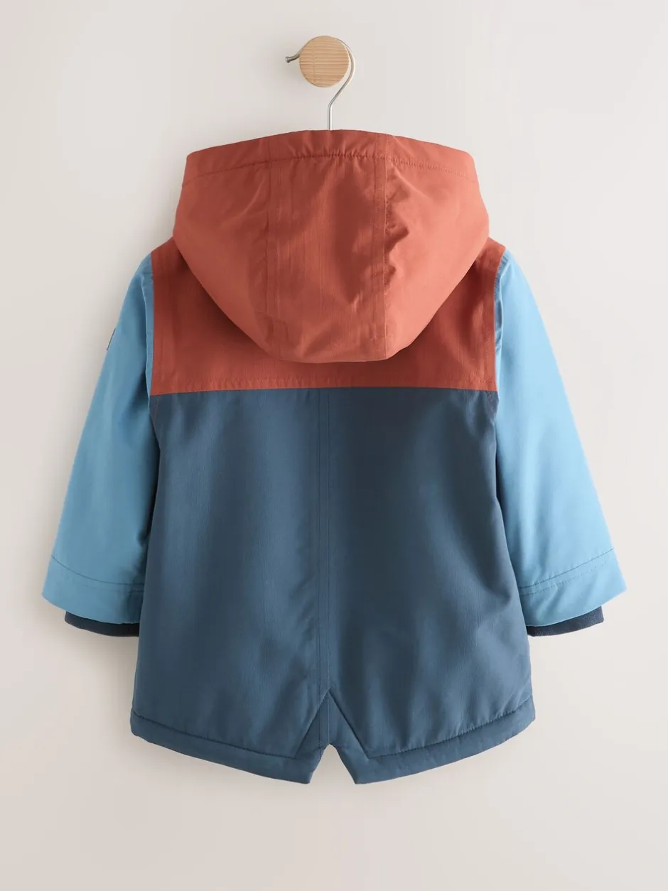 Schoolkleding|Jassen, Jacks En Kinderwagenpakjes*Next Marineblauw/rood met kleurvlakken - Waterdichte parka met borgvoering (3mnd -7jr)