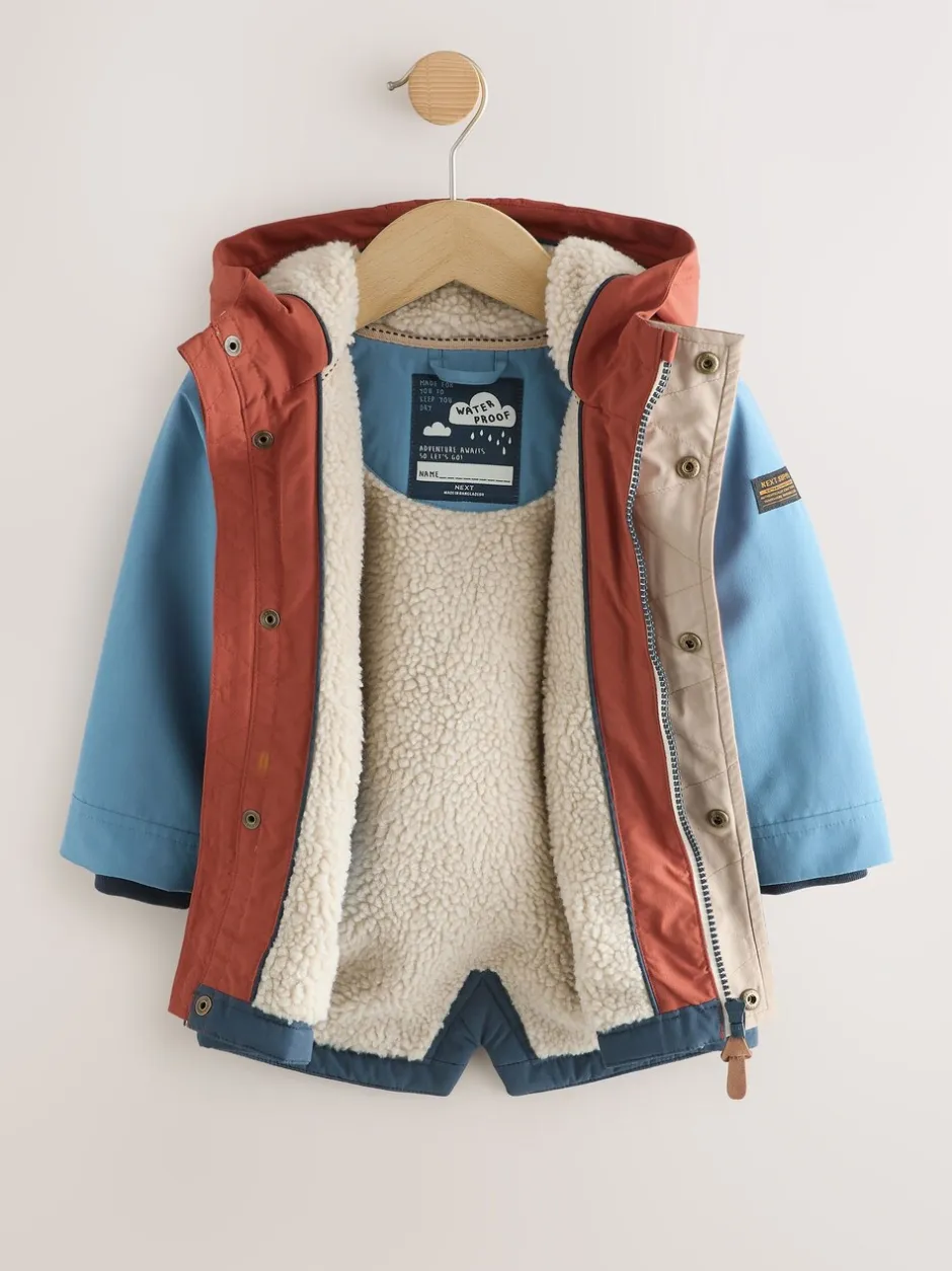 Schoolkleding|Jassen, Jacks En Kinderwagenpakjes*Next Marineblauw/rood met kleurvlakken - Waterdichte parka met borgvoering (3mnd -7jr)
