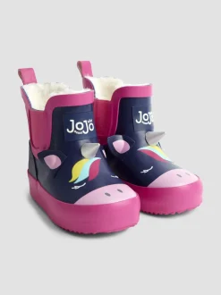 Laarzen|Jojo Maman Bébé Marineblauw/roze eenhoorn - Print Cosy Short Wellies