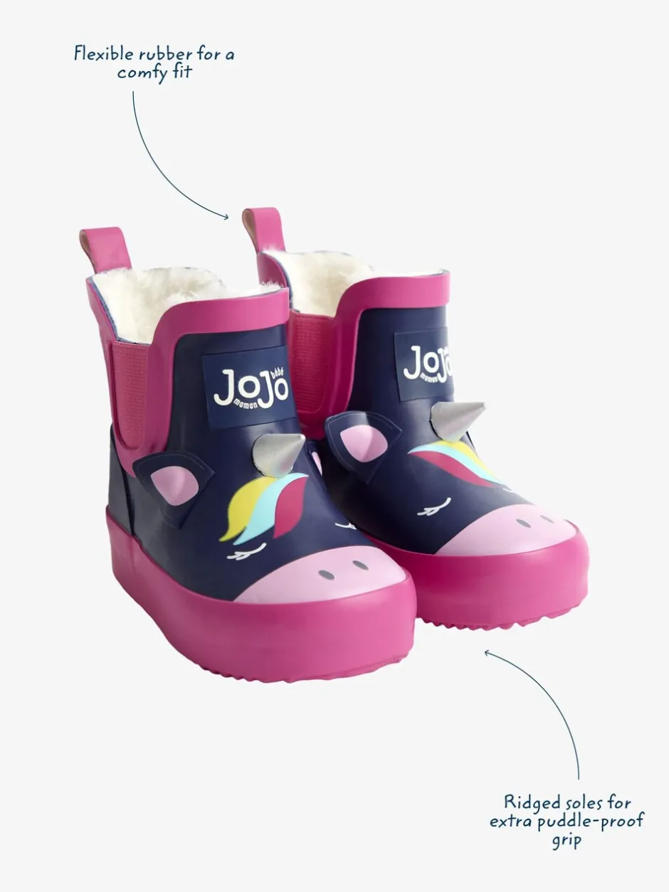 Laarzen|Jojo Maman Bébé Marineblauw/roze eenhoorn - Print Cosy Short Wellies