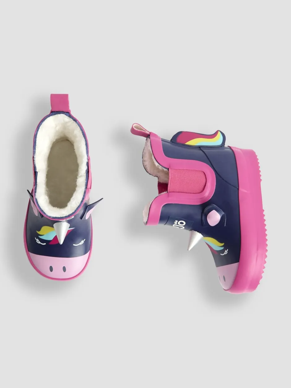 Laarzen|Jojo Maman Bébé Marineblauw/roze eenhoorn - Print Cosy Short Wellies
