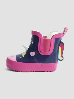 Laarzen|Jojo Maman Bébé Marineblauw/roze eenhoorn - Print Cosy Short Wellies