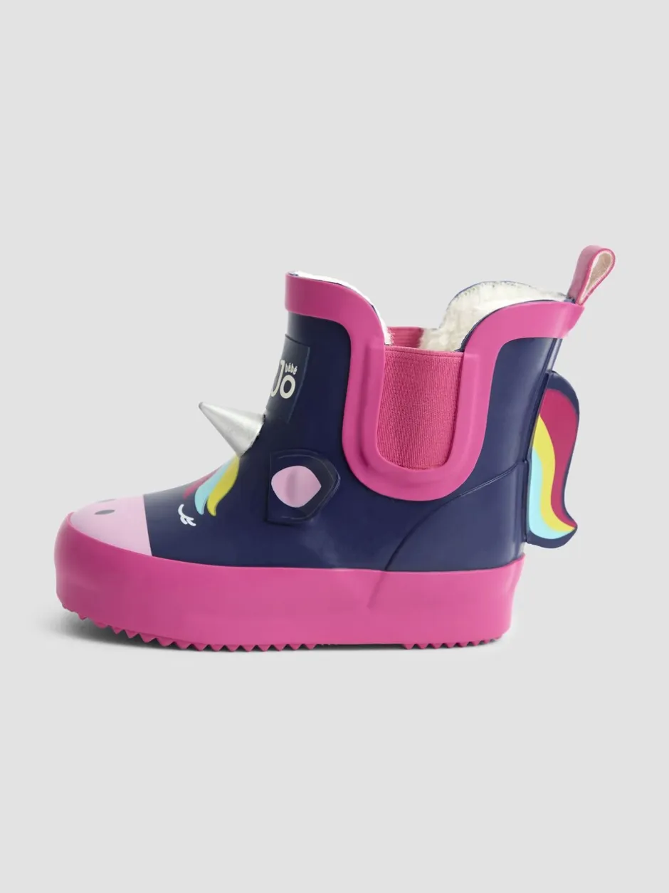 Laarzen|Jojo Maman Bébé Marineblauw/roze eenhoorn - Print Cosy Short Wellies