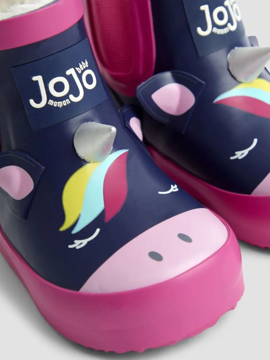 Laarzen|Jojo Maman Bébé Marineblauw/roze eenhoorn - Print Cosy Short Wellies