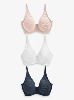 Beha's|Next - DD+ ultiem comfort beha's van katoenmix verpakking van 3 Marineblauw/roze/wit