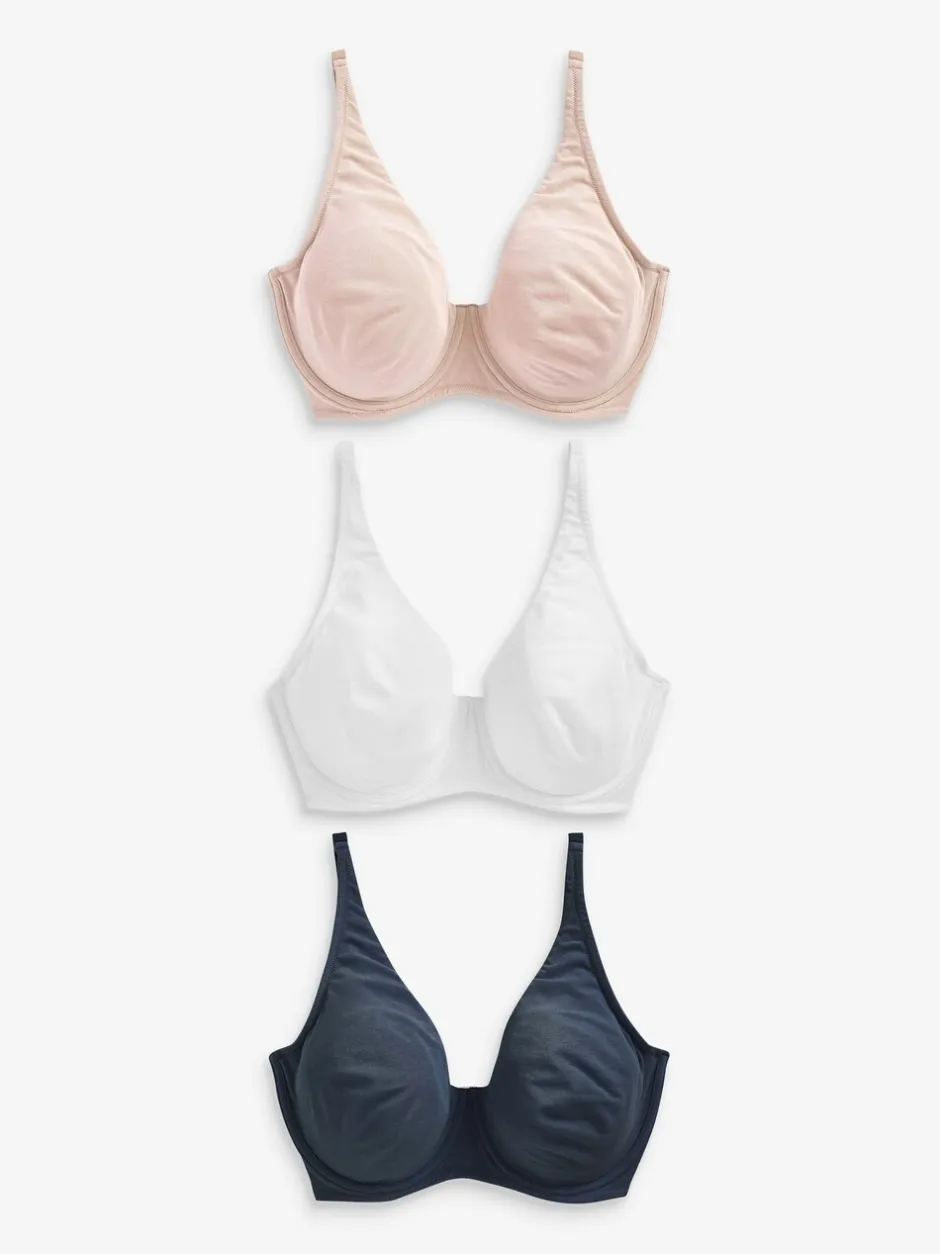 Beha's|Next - DD+ ultiem comfort beha's van katoenmix verpakking van 3 Marineblauw/roze/wit