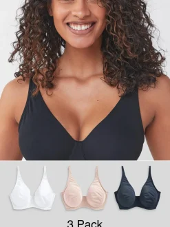 Beha's|Next - DD+ ultiem comfort beha's van katoenmix verpakking van 3 Marineblauw/roze/wit